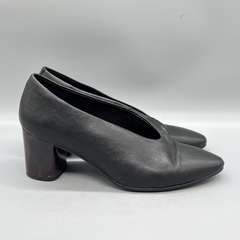Vagabond Shoes Womens 6 Black Leather Block Heel Eve Pumps Pointed Toe Tortoise